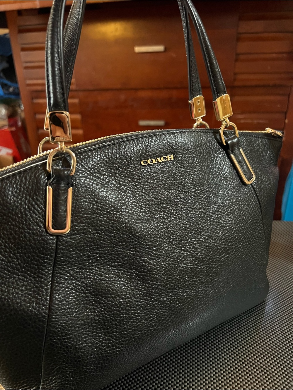 2013 28095 COACH Black Pebbled Leather satchel with Gold Hardware
